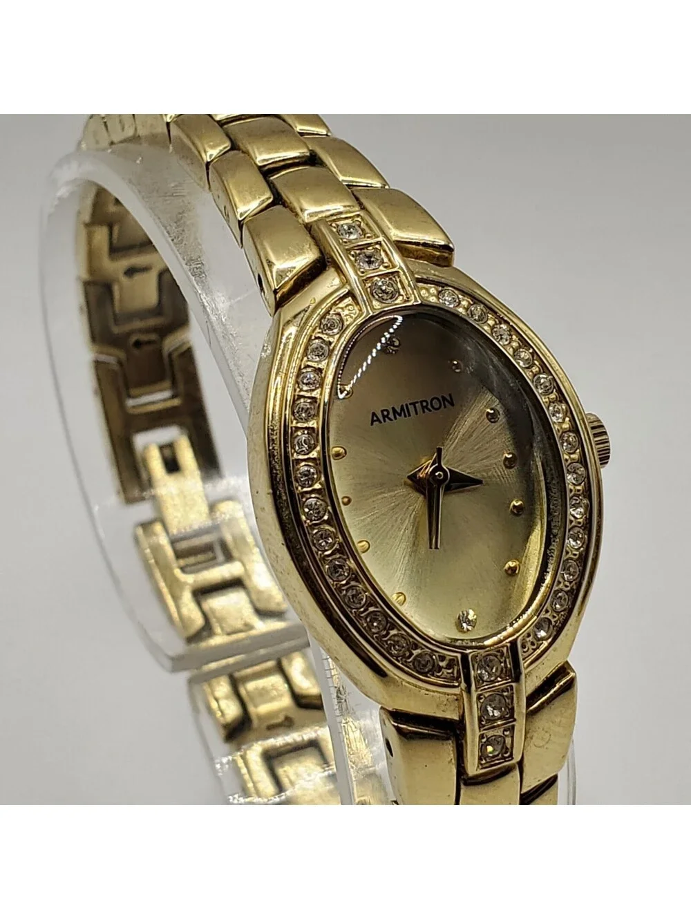 Armitron Rhinestone Bezel Watch Women 20mm Gold Tone New Battery